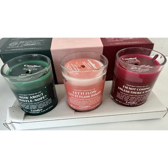 Candier Candle Set Christmas Limited Edition 2.25 oz Candles Mistle-Nope Wine - Picture 3 of 3